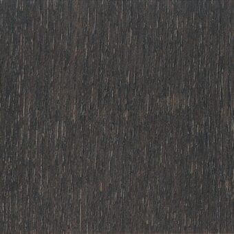 Dark grey stained ash wood texture with vertical grain, matte finish, and linear markings; Potocco material sample labeled “hk”.